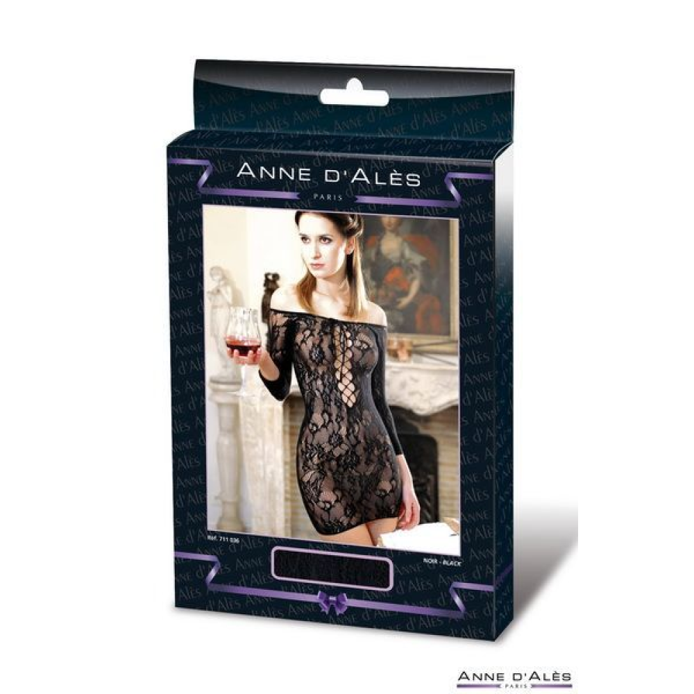 Платье-сетка с декольте Anne De Ales FETISH DINNER Black S/M, спущенное плечо