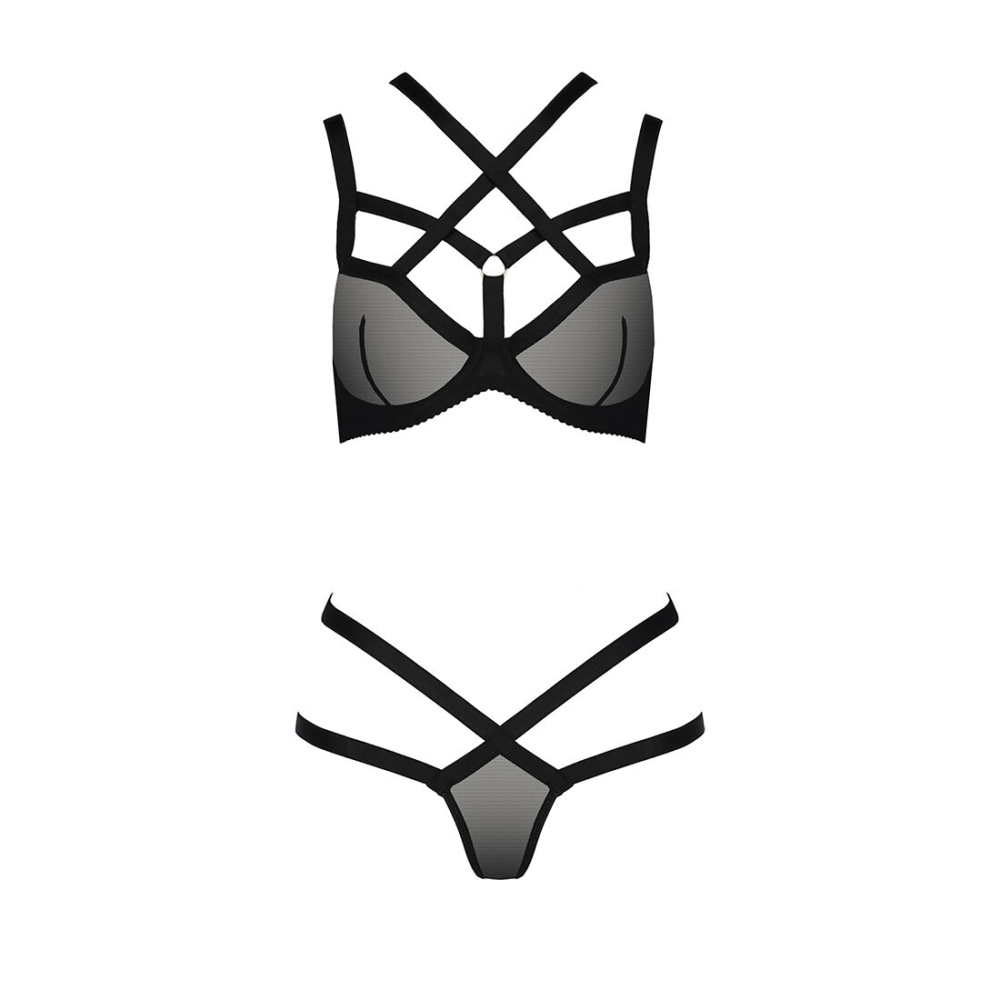 Комплект белья Passion Exclusive HAGAR SET S/M, black, стрэпы, трусики и лиф