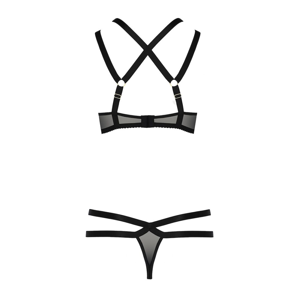 Комплект белья Passion Exclusive HAGAR SET S/M, black, стрэпы, трусики и лиф
