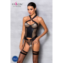 Сетчатый комплект корсет с халтером, съемные подвязки и трусики Passion AMANDA CORSET 2XL/3XL black
