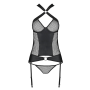 Сетчатый комплект корсет с халтером, съемные подвязки и трусики Passion AMANDA CORSET 2XL/3XL black