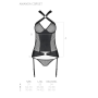 Сетчатый комплект корсет с халтером, съемные подвязки и трусики Passion AMANDA CORSET 2XL/3XL black