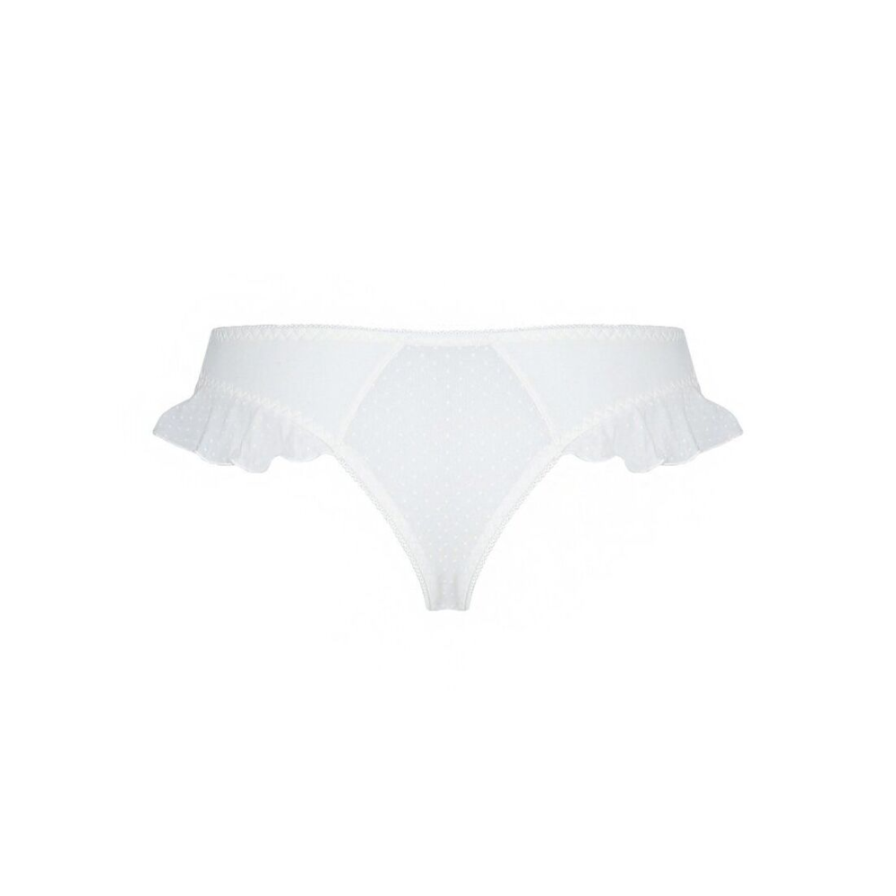 Трусики в горошек, с рюшами и шнуровкой Passion FATIN THONG L/XL, white