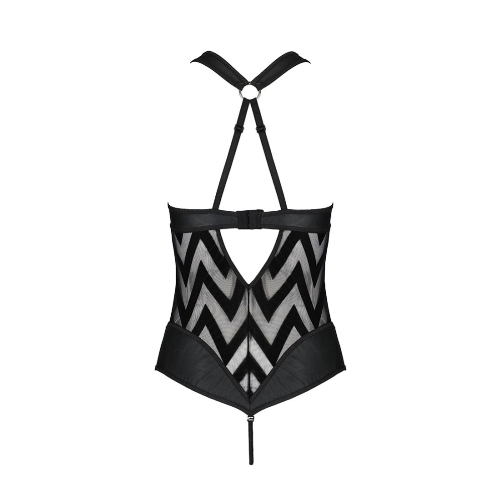 Сетчатый боди с халтером и ритмичным рисунком Passion Hima Body L/XL, black