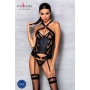 Сетчатый комплект с узором, корсет с халтером, подвязки, трусики Passion HIMA CORSET S/M, black