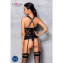 Сетчатый комплект с узором, корсет с халтером, подвязки, трусики Passion HIMA CORSET S/M, black