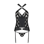Сетчатый комплект с узором, корсет с халтером, подвязки, трусики Passion HIMA CORSET S/M, black