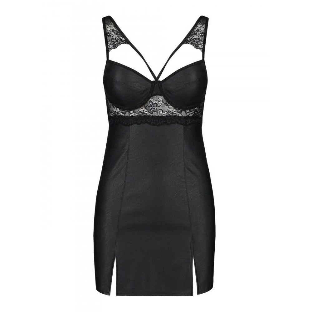 Бэби-долл из эко-кожи и кружева Passion LOONA CHEMISE XXL/XXXL, black