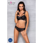 Комплект из эко-кожи с кружевом Passion LOONA SET L/XL, black, бра и трусики