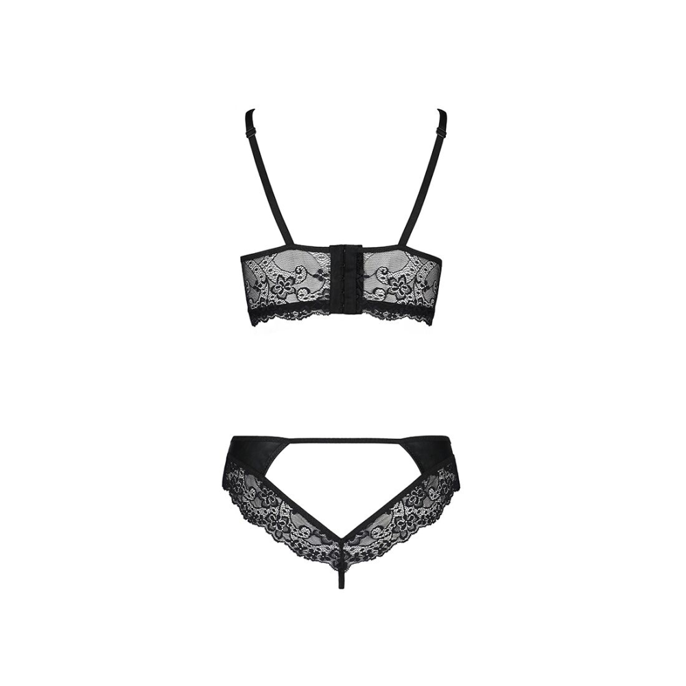 Комплект из эко-кожи с кружевом Passion LOONA SET L/XL, black, бра и трусики