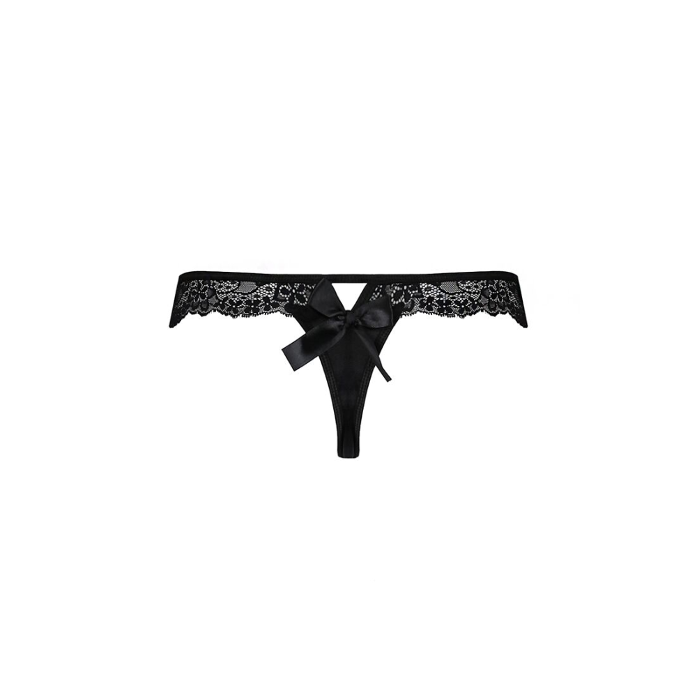 Кружевные трусики-танга с атласным бантиком Passion NAJA THONG L/XL, black