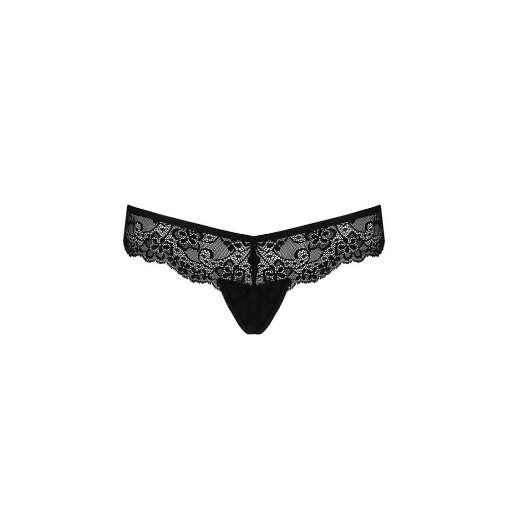 Кружевные трусики-танга с атласным бантиком Passion NAJA THONG XXL/XXXL, black