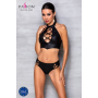 Комплект из эко-кожи Passion NANACY BIKINI XXL/XXXL, black, бра и трусики с имитацией шнуровки