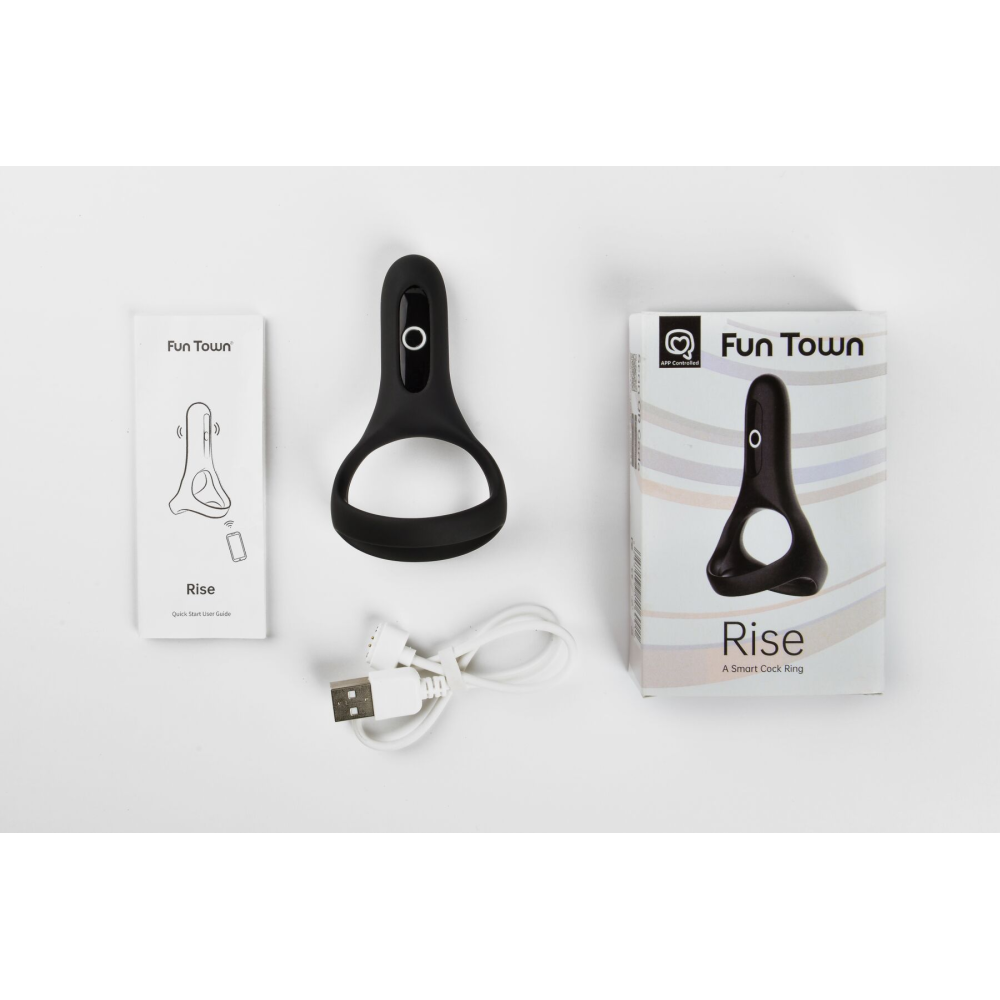Двойное эрекционное кольцо Fun Town Rise Black, управление со смартфона
