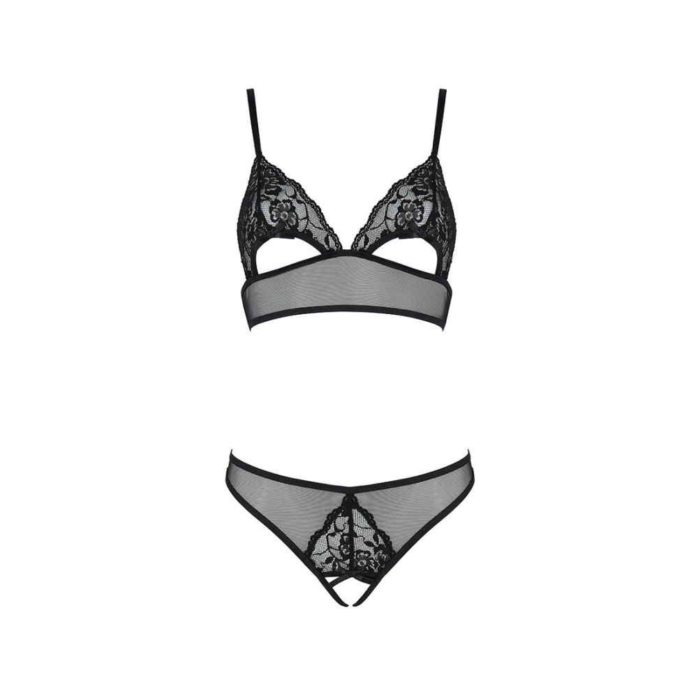 Комплект браллет с ажурным лифом и открытыми трусиками Passion CHRISTA SET Open Bra 2XL/3XL black