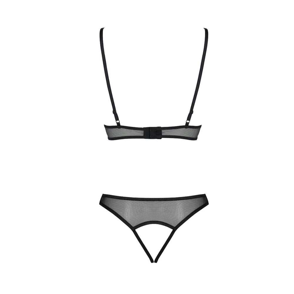 Комплект браллет с ажурным лифом и открытыми трусиками Passion CHRISTA SET Open Bra 2XL/3XL black