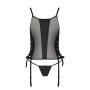 Сетчатый корсет с люверсами и съемными пажами Passion MALWIA CORSET 2XL/3XL black, эко-кожа, стринги