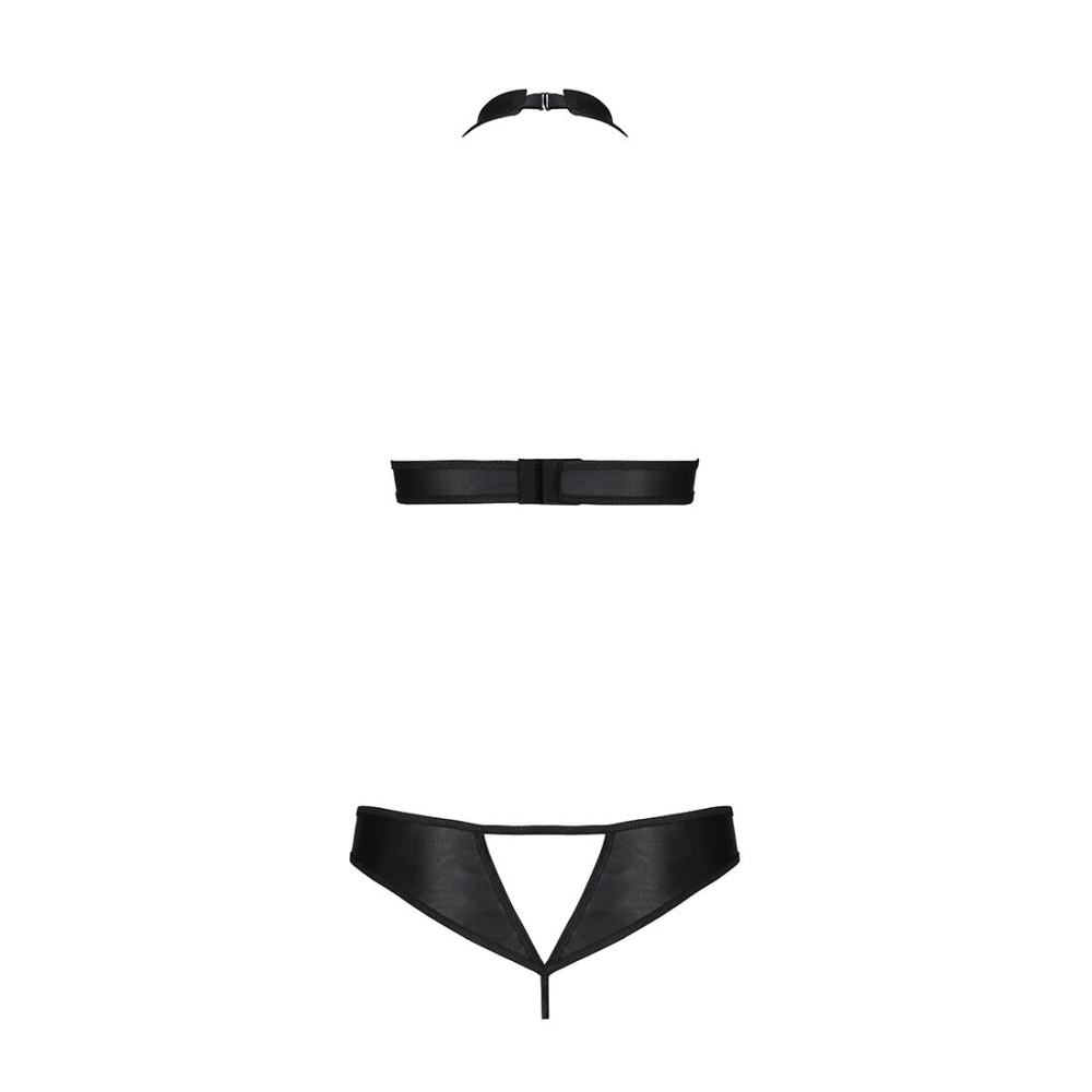 Комплект открытый топ и трусики из эко-кожи с люверсами Passion MALWIA SET Open Bra XXL/XXXL black