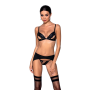 Комплект из эко-кожи Passion MILEY SET S/M, black, трусики, бюстгальтер, пояс для чулок