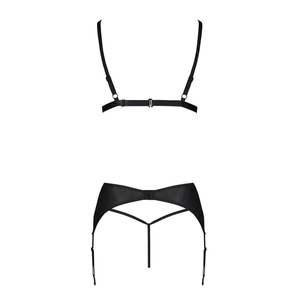 Комплект из эко-кожи Passion MILEY SET S/M, black, трусики, бюстгальтер, пояс для чулок