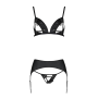 Комплект из эко-кожи Passion MILEY SET XXL/XXXL, black, трусики, бюстгальтер, пояс для чулок
