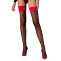Чулки Passion ST120 1/2 black-red, на ажурной силиконовой резинке, с изысканным декором и люрекс
