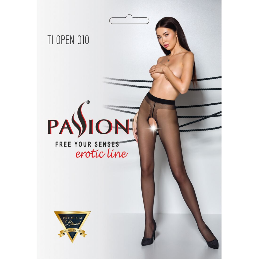 Колготки с открытым доступом, контрастная линия Passion TIOPEN 010 1/2 (20 den), black