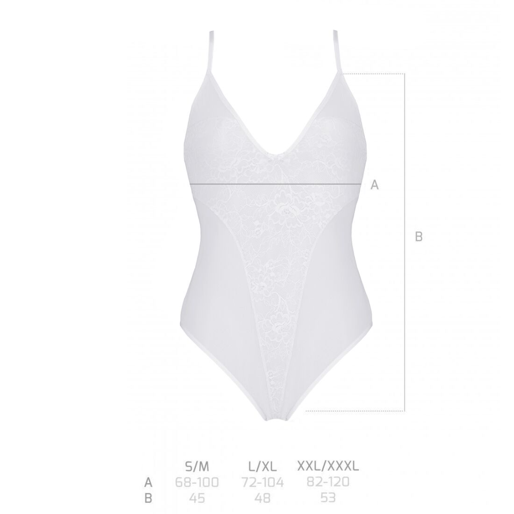 Боди с ажурным декором и открытым шагом Passion URSULA BODY XXL/XXXL, white
