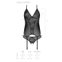 Корсет с пажами, трусики с ажурным декором и открытым шагом Passion URSULA CORSET XXL/XXXL, black