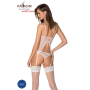 Корсет с пажами, трусики с ажурным декором и открытым шагом Passion URSULA CORSET L/XL, white