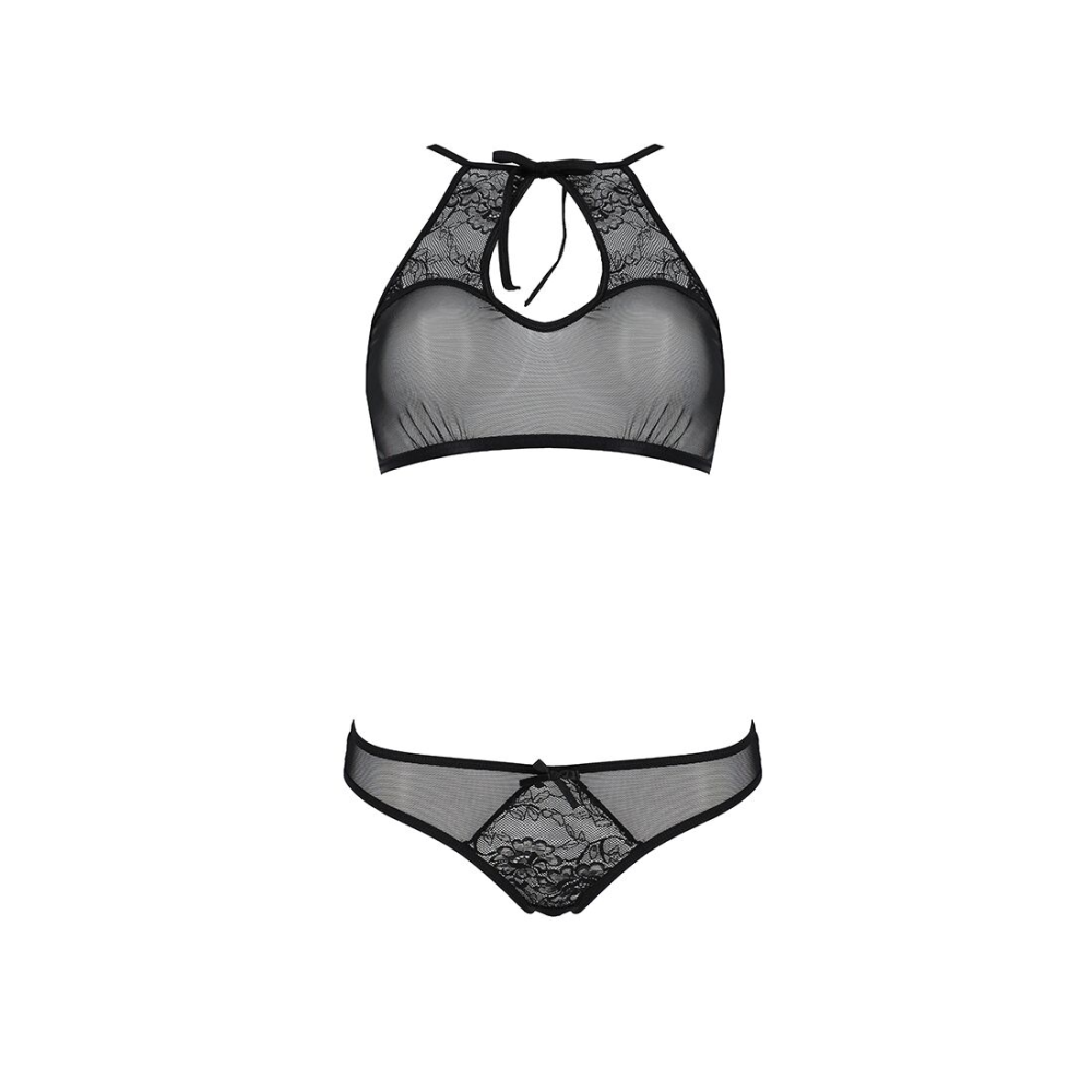 Комплект: бра, трусики с ажурным декором и открытым шагом Passion URSULA SET L/XL, black
