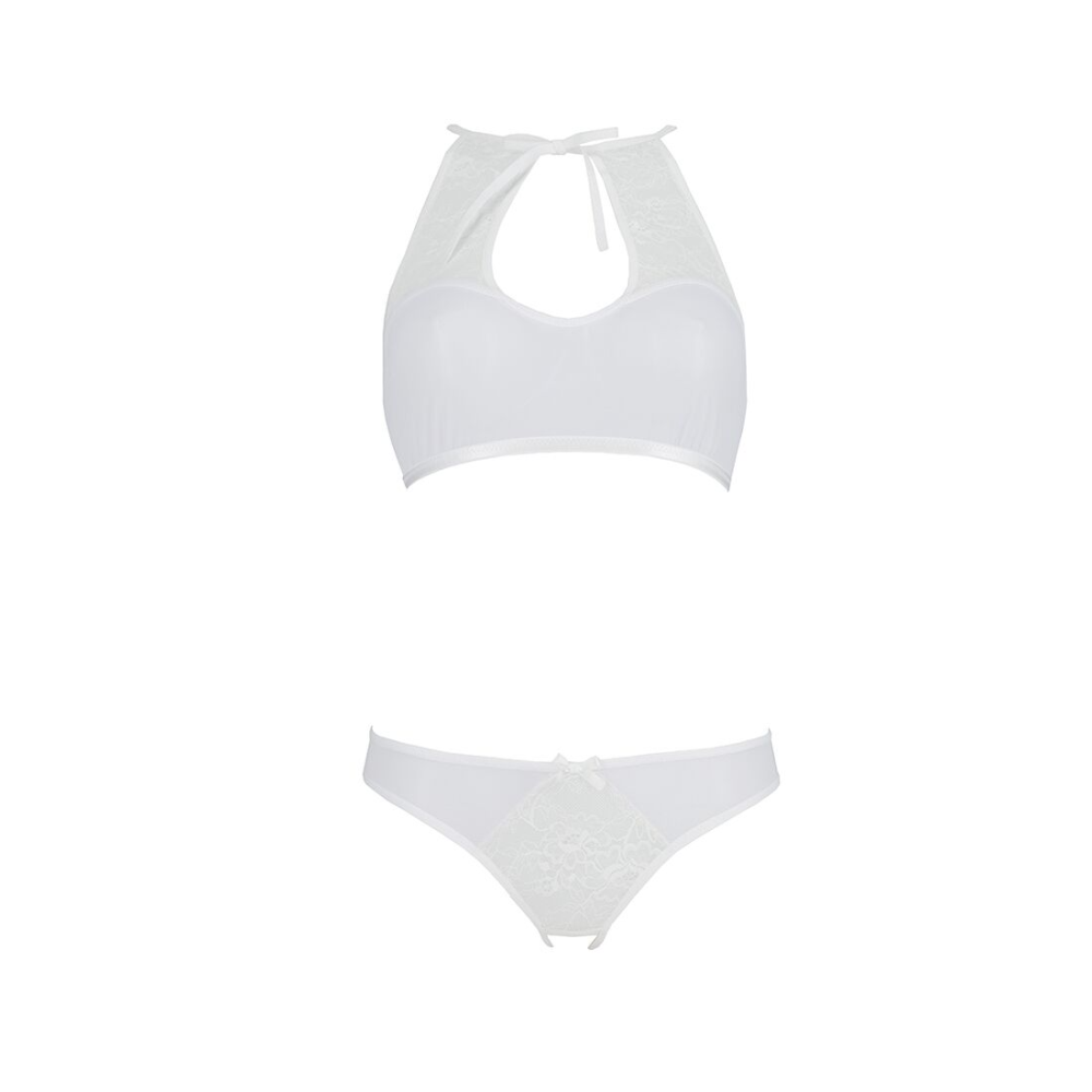 Комплект из бра, трусиков с ажурным декором и открытым шагом Passion URSULA SET S/M, white