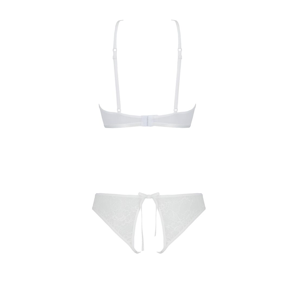 Комплект из бра, трусиков с ажурным декором и открытым шагом Passion URSULA SET S/M, white