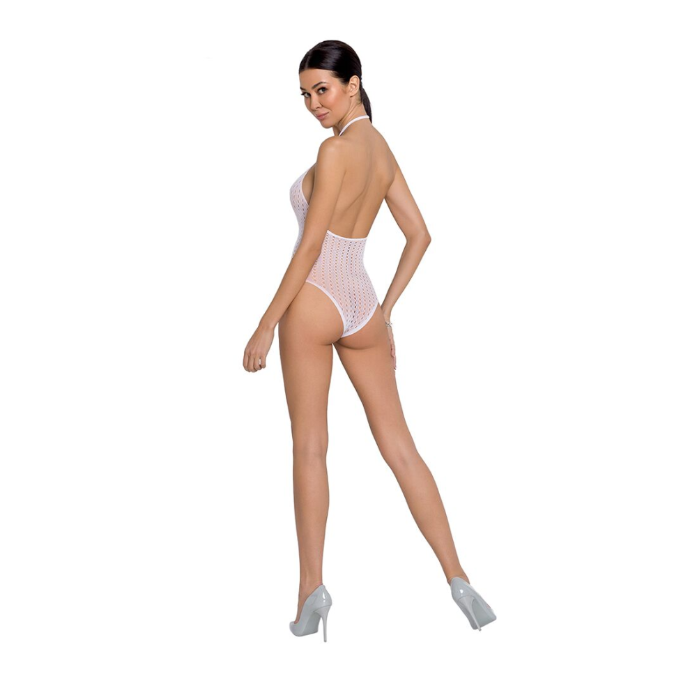 Бодистокинг с декольте Passion BS088 white, имитация корсетной шнуровки