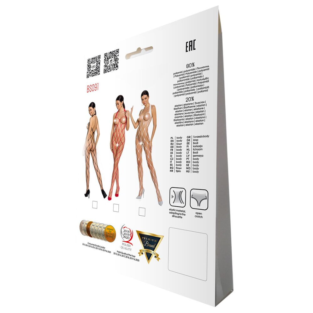 Бодистокинг в очень крупную сетку Passion BS091 white, с доступом