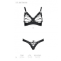Комплект из экокожи Passion CELINE BIKINI S/M, black, открытый бра с лентами, стринги со шнуровкой