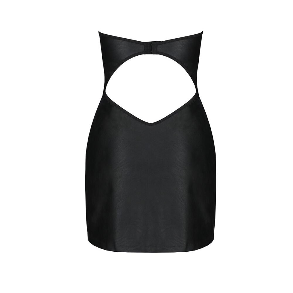 Мини-платье из экокожи Passion CELINE CHEMISE black L/XL, шнуровка, трусики в комплекте