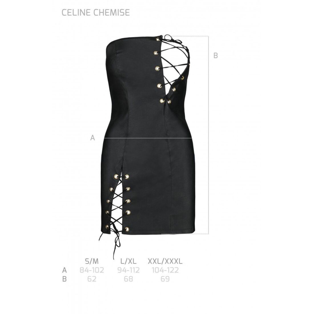 Мини-платье из экокожи Passion CELINE CHEMISE black L/XL, шнуровка, трусики в комплекте