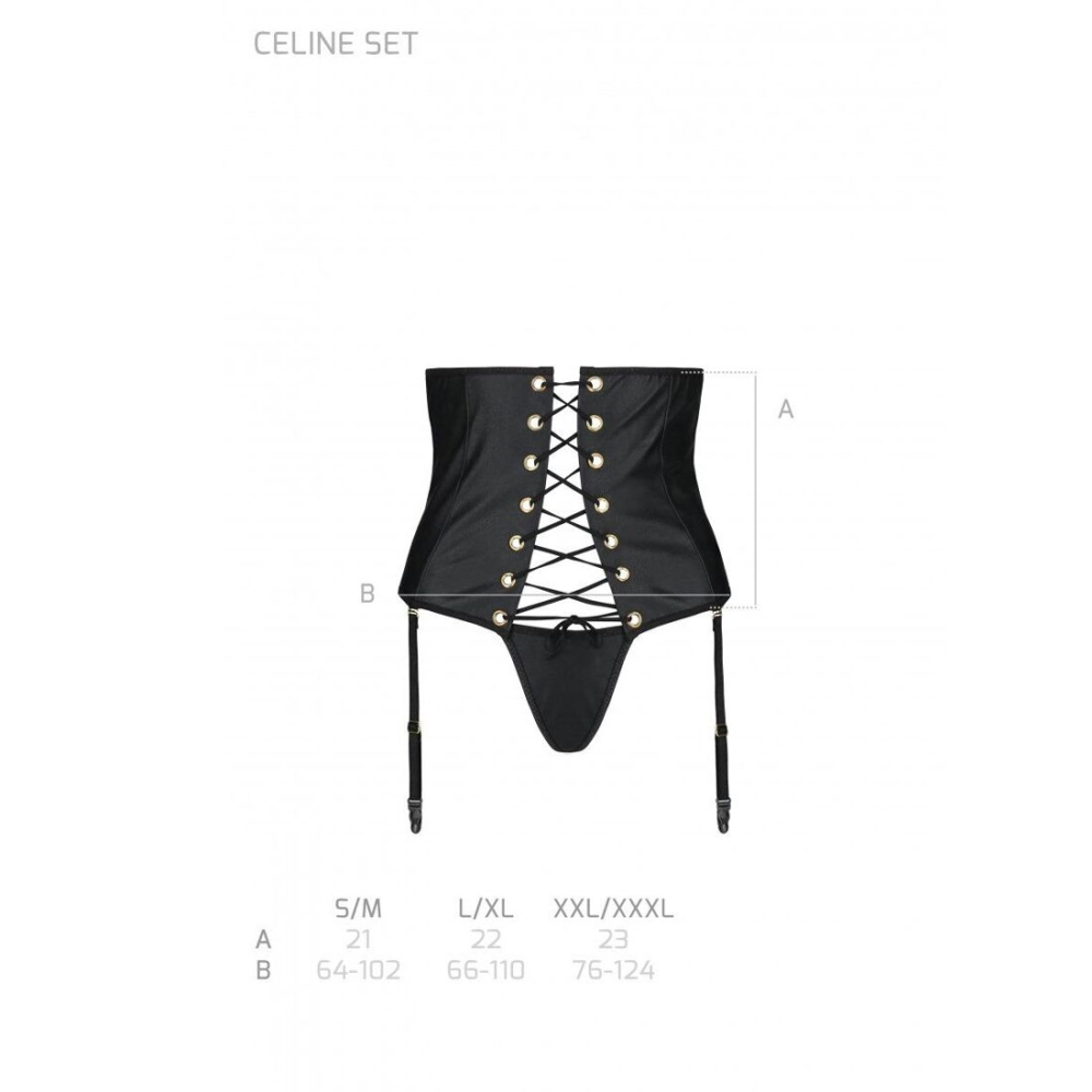 Пояс-корсет из экокожи Passion CELINE SET XXL/XXXL, white, шнуровка, съемные пажи для чулок, стринги