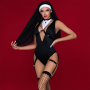 Эротический костюм монашки JSY «Порочная Бернадетт» One Size, Black, боди, подвязки, головной убор