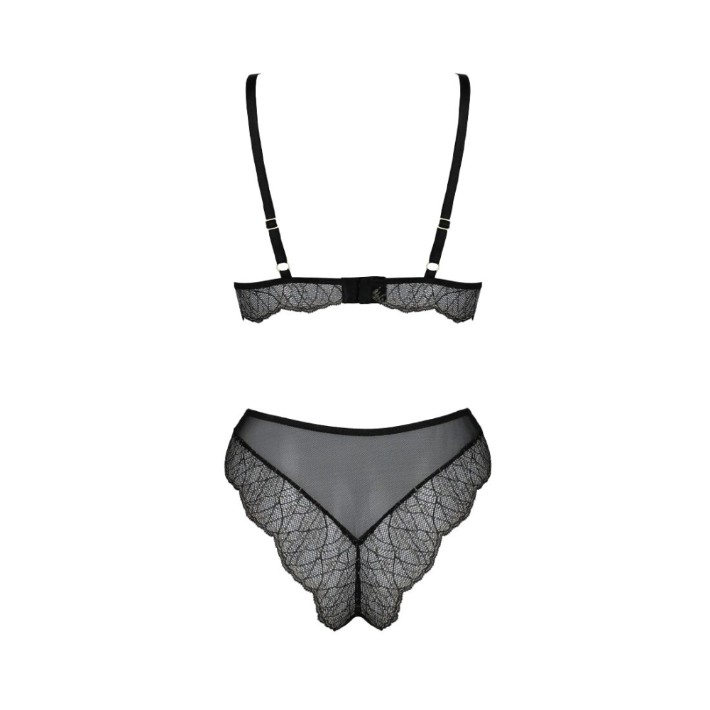 Комплект белья Passion AMBERLY SET 4XL/5XL black, лиф, трусики бразилиана, люрексовая нить