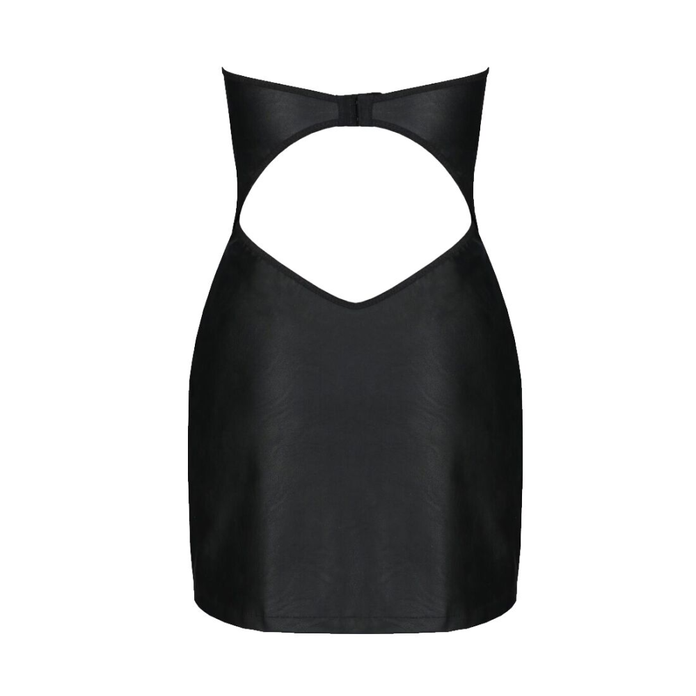 Мини-платье из экокожи Passion CELINE CHEMISE 6XL/7XL, black, шнуровка, трусики в комплекте