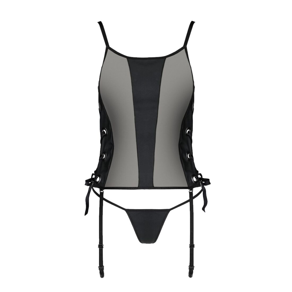 Сетчатый корсет из экокожи Passion MALWIA CORSET 4XL/5XL black, с люверсами и съемными пажами