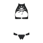 Комплект из экокожи Passion MALWIA SET with Open Bra 4XL/5XL black, топ и трусики с люверсами