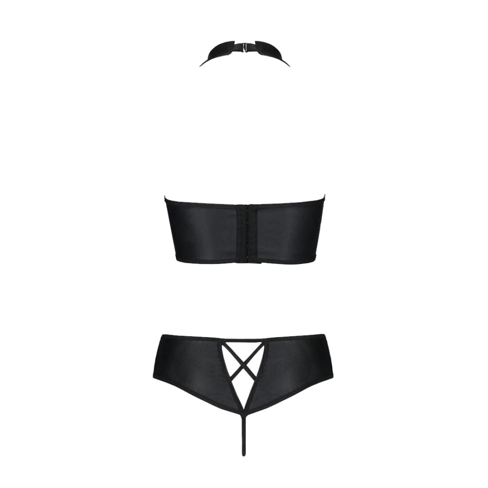 Комплект из экокожи Passion NANACY BIKINI 6XL/7XL black, бра и трусики с имитацией шнуровки