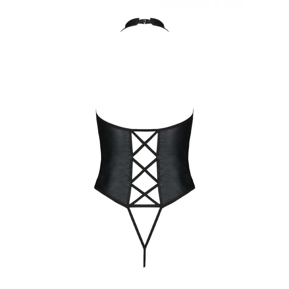 Боди из экокожи Passion NANCY BODY 6XL/7XL black, с имитацией шнуровки и открытым доступом