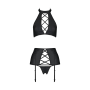 Комплект из экокожи Passion NANCY SET 4XL/5XL black, имитация шнуровки, топ, пояс для чулок