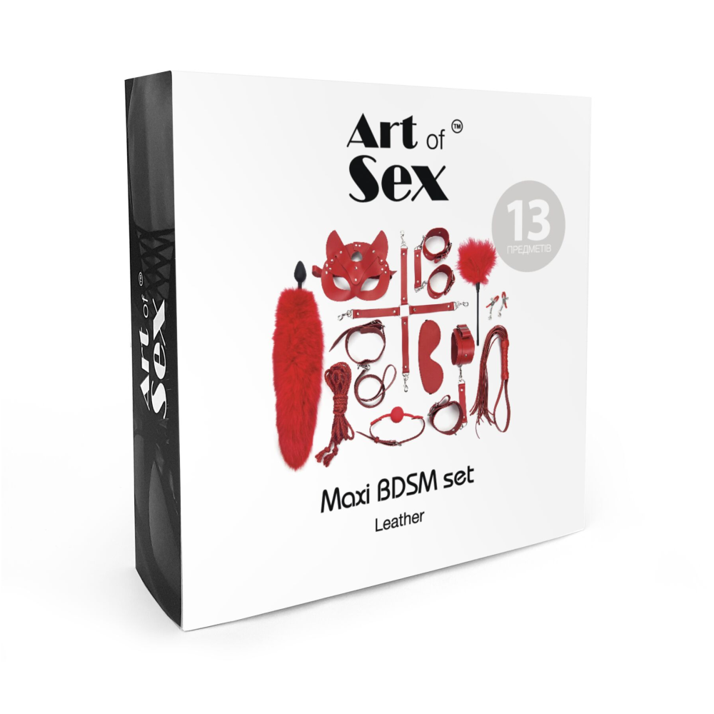 Набор BDSM Art of Sex – Maxi BDSM Set Leather, 13 предметов, черный, натуральная кожа