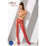 Эротические колготки-бодистокинг Passion S008 red, ажурные колготки с вырезом и лампасами-сеткой