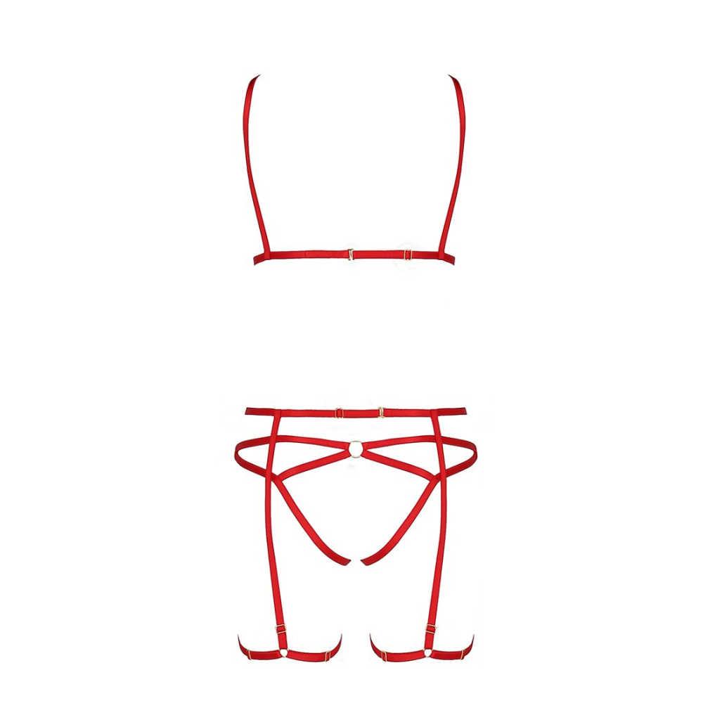 Комплект белья Passion Exclusive MAGALI SET OpenBra L/XL, red, стрэпы, лиф, трусики и пояс
